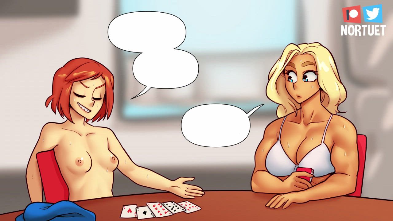 Anime Art Blonde Cartoon Hentai Lesbian Muscular Girl Redhead Strip Stripping Topless