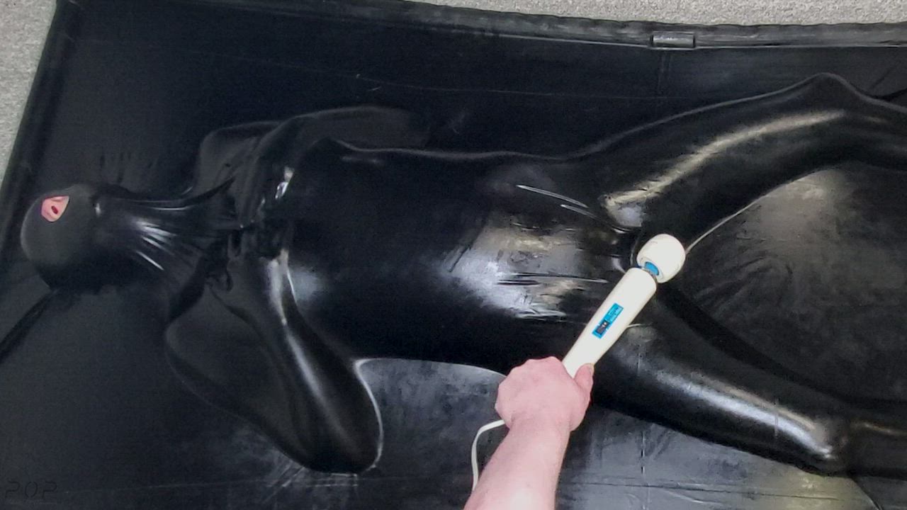 Locked in a vacbed stuffed with a dildo &amp; forced to cum with a wand over