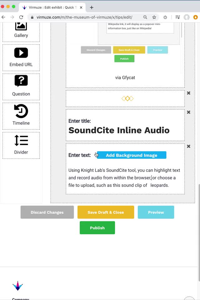 How to add Soundcite inline audio to an Exhibit