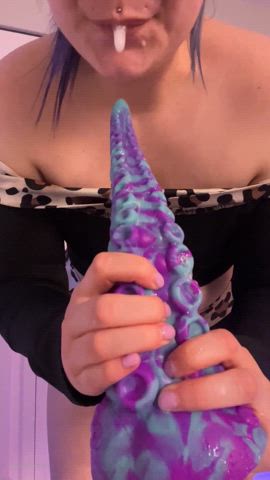 bad dragon deepthroat dildo gag reflex gagging masturbating riding spit tentacles