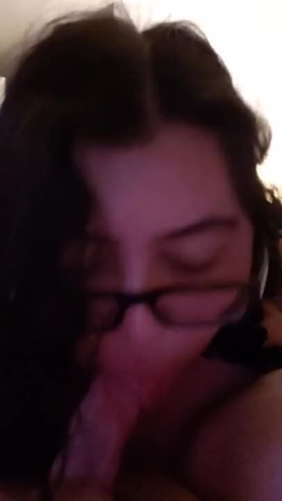 Mexican girl with glasses sucks big white cock