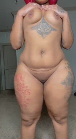ass big ass boobs ebony jiggling natural tits nipple piercing tattoo thick thighs