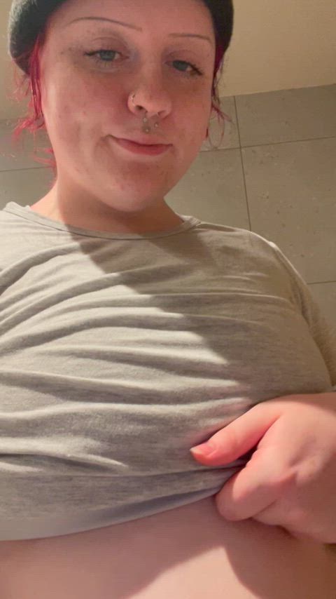 flashing my tits in the work bathroom :3