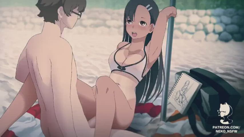 animation beach bouncing tits jiggling outdoor public sex swimsuit tanlines clip