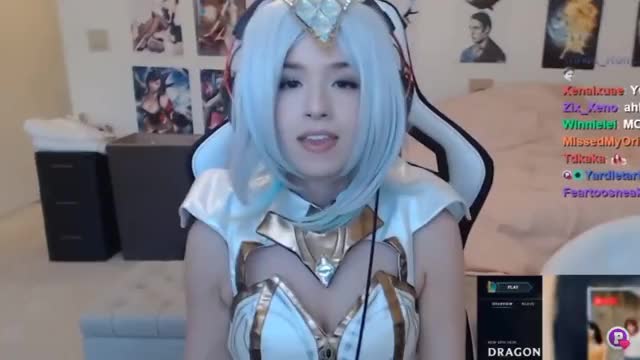 Pokimane doing sexy me likey dance in cosplay for stream