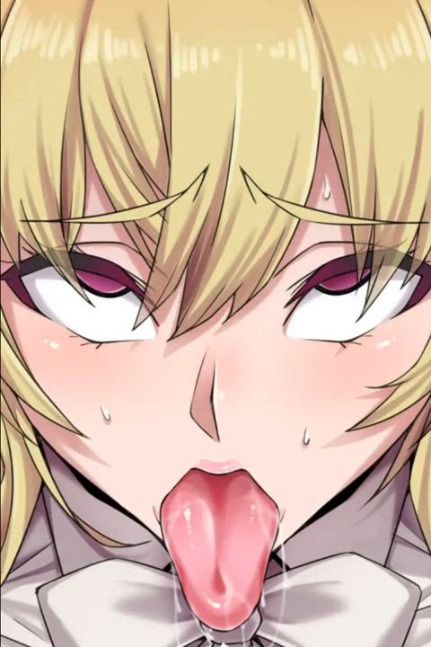 animation anime blonde blowjob cum in mouth deepthroat domination hair pulling hentai