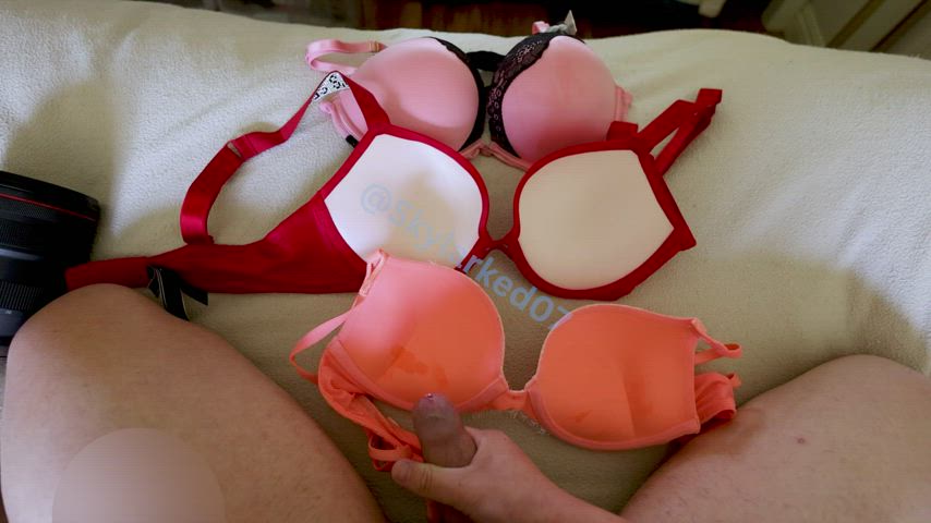 Exploded on these 3 sexy ones while wearing her 34C VS Bombshell Shinestrap Set