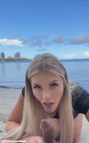 Gorgeous busty blonde getting fucked on the beach