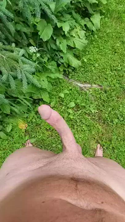 Flexing my heavy whopping cock in front of the neighbors