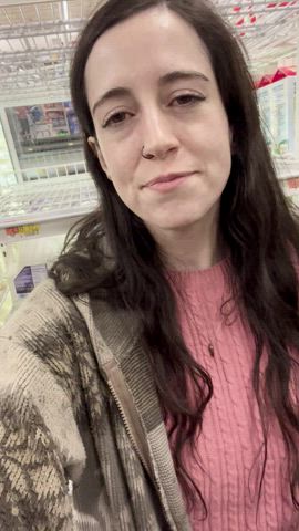 exhibitionism exhibitionist flashing grocery store natural tits public smile sneaky
