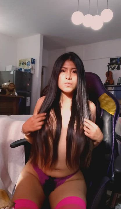 Cute Long Hair Stripping Topless clip