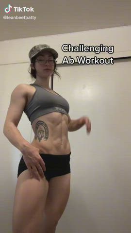 abs fitness glasses muscular girl nerd sfw tiktok workout clip