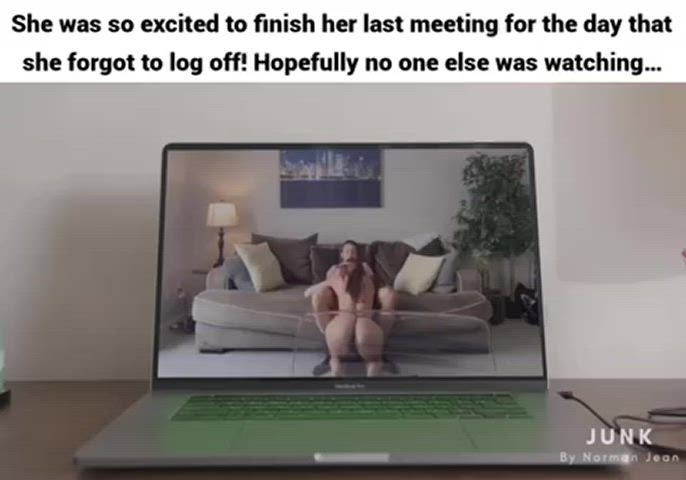 WFH wife forgets to turn off her camera after a business meeting pt2. (Cumshot +