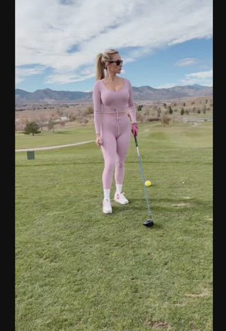 Comfy yoga pants and matching top may actually add a few strokes to your golf game