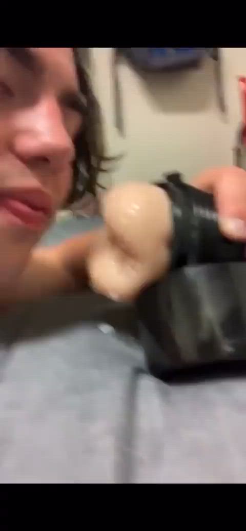 Cleaning his bros fleshlight 😈