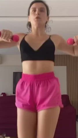 babe boobs brazilian brunette celebrity jiggling workout clip
