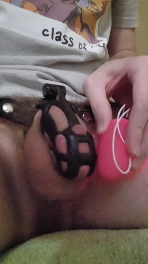 chastity cum cumshot hands free hands-free trans vibrator clip