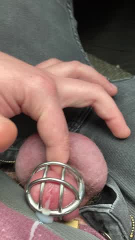 Mistress wasn’t too happy I couldn’t wait till tonight to cum in my cage
