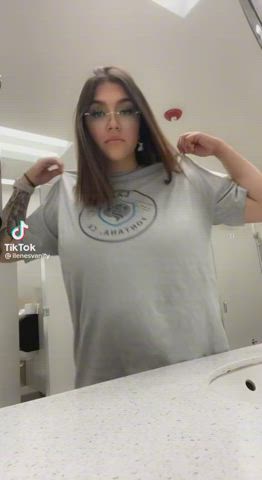 Babe Big Tits Brunette Busty Clothed Glasses Hourglass Tattoo TikTok clip