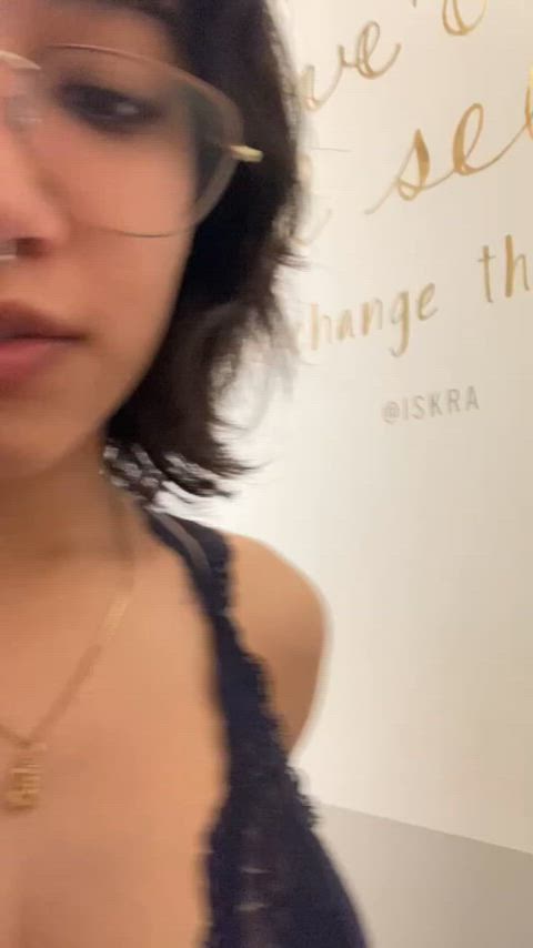 changing room glasses selfie smile titty drop clip