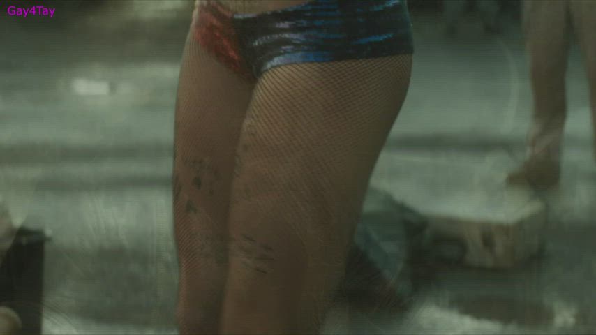 celebrity fishnet harley quinn margot robbie nylons stripping striptease clip