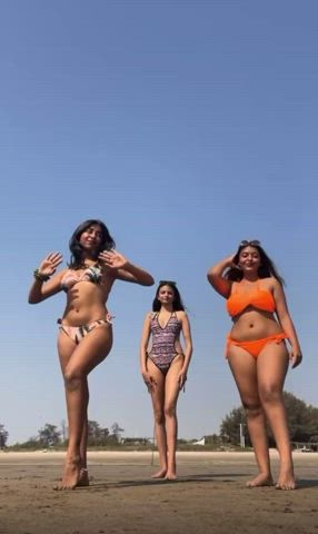 beach bikini dancing desi indian teen teens threesome twerking clip