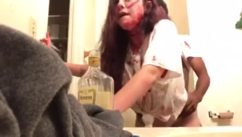 Cheating Teen Doggystyled After Halloween Party