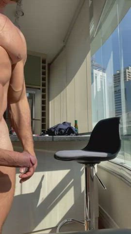 big dick bodybuilder brazilian exhibitionist gay male masturbation masturbating clip