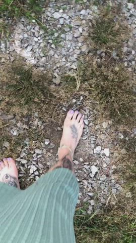 Walking outside barefoot kicking dirt and rocks then licking my dirty feet clean