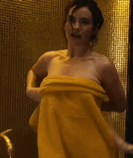 bathroom big tits cleavage flashing huge tits lily james clip