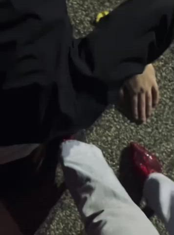 My worthless pet kissing my heels while outdoors [domme]
