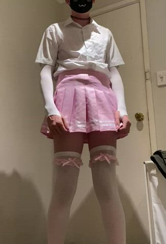 All dressed and ready for school daddy! 🥰 I hope my caged clitty and plug doesn’t