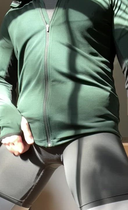 Flexing through 2 layers of spandex to prove my cock can handle any amount of spandex