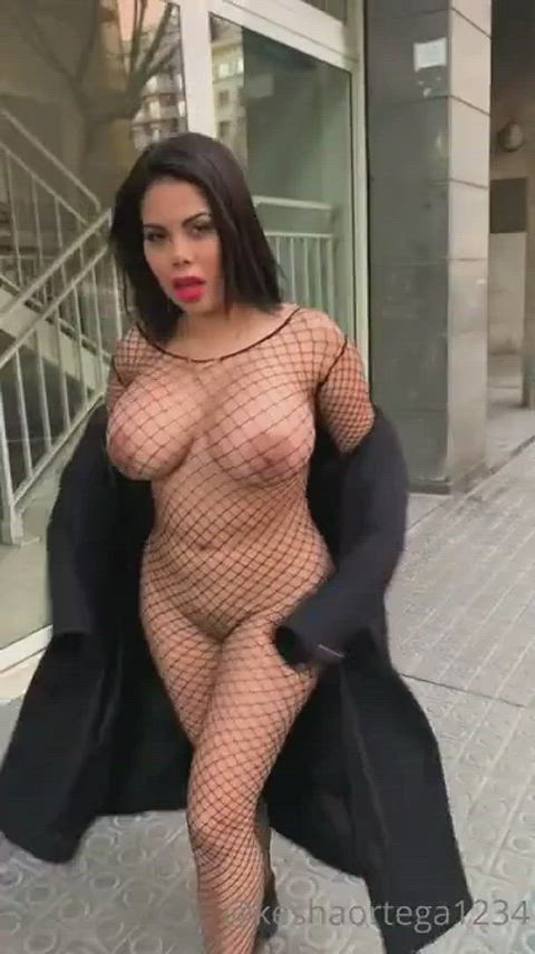big ass big tits boots exhibitionism exhibitionist fishnet latina nude public clip