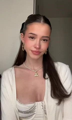 ahegao eye contact facial french model perky small tits teasing tiktok clip