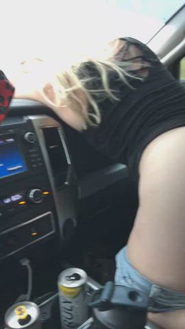 Blonde Getting Fingered Going Down the Road
