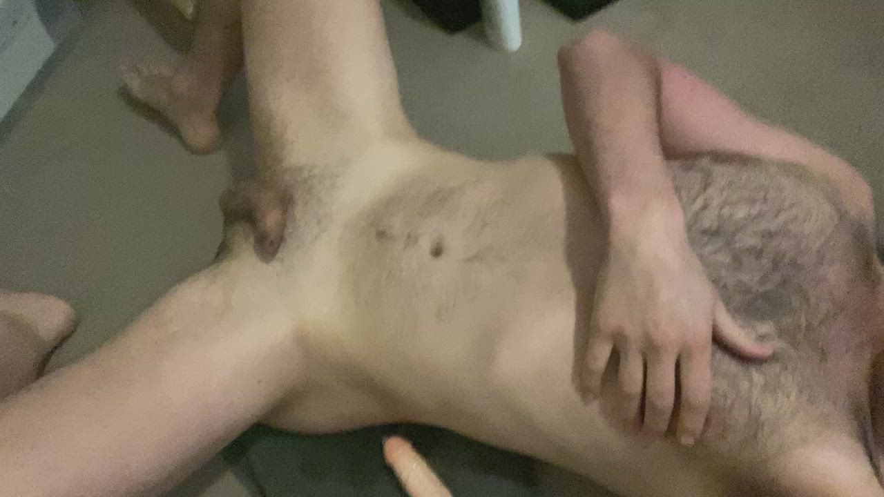 Hairy boy plays with daddy’s mess