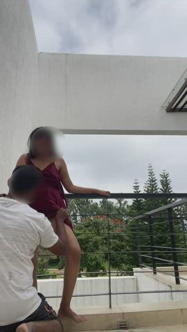 Eating her out in the balcony.. a lot of first for this first time exhibitionist..