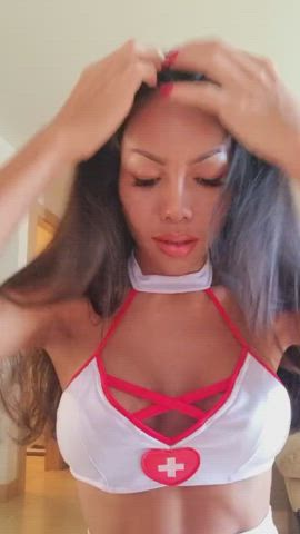 Asian Booty Close Up Clothed Cosplay Lily Love Nurse Pretty Trans clip