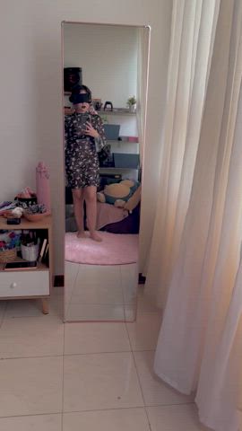 cute dress mirror petite pussy solo tease clip