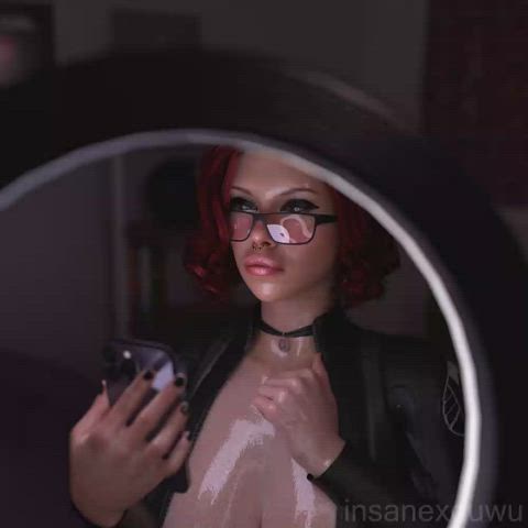 3d animation big tits blowjob face fuck glasses milf oiled piercing redhead clip