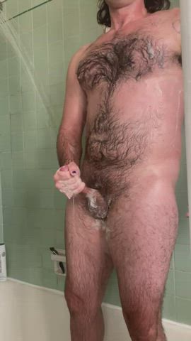 amateur big dick cumshot hairy male masturbation onlyfans shower clip