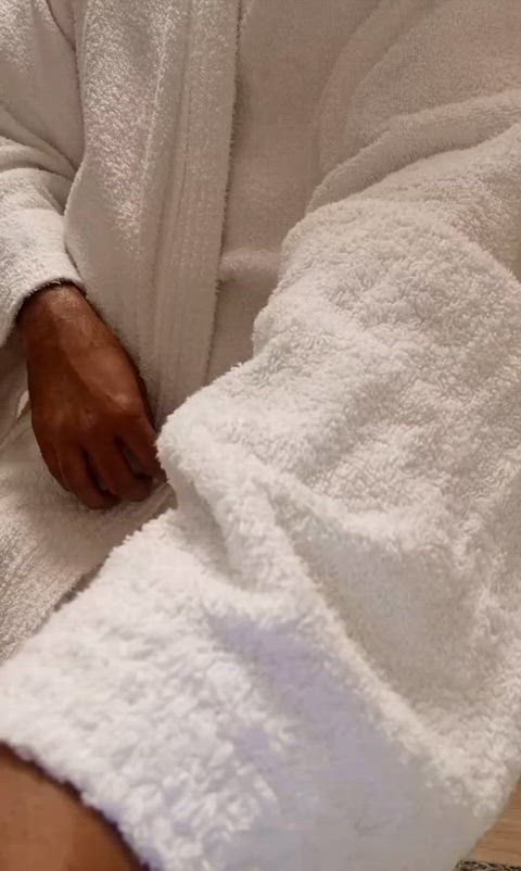 What would be your reaction if you enter the massage room and I open the robe?? Horny