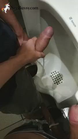 bathroom big dick cock gay homemade jerk off public uncut clip
