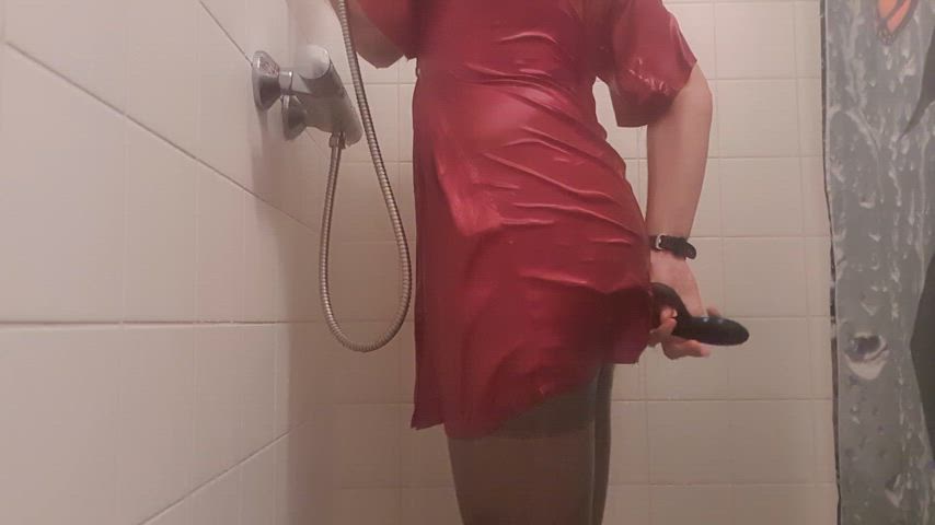 anal play clothed clothing femboy masturbating shower silk sissy wet wet and messy