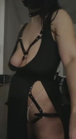 Black dress and harness goth milf reveal [OC]