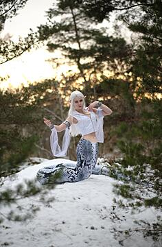 IRL white lamia in the snow by MisaCosplaySwe