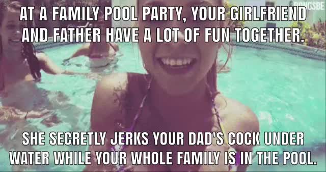Your girlfriend jerks your father's dick in front of all your relatives!