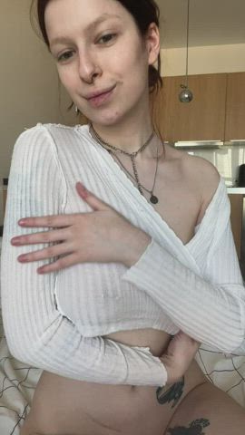 big tits boobs flashing natural tits nipple piercing redhead see through clothing