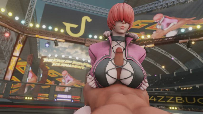 Shermie fucking a dick with her tits til it blows a load in her face (J4zzBug)